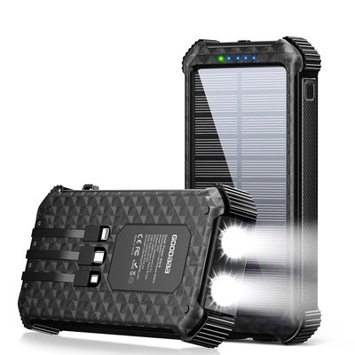 IPX5 Bộ sạc dự phòng năng lượng mặt trời di động chống thấm nước 26800mAh với 3 cáp tích hợp