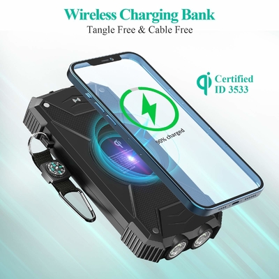 Bộ sạc di động Qi không dây 10000mAh Ngân hàng năng lượng mặt trời cho điện thoại và máy tính xách tay