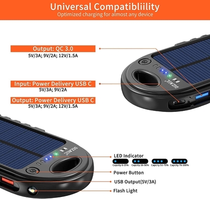 18W 10000mAh Ngân hàng điện năng lượng mặt trời Bộ sạc USB C OEM