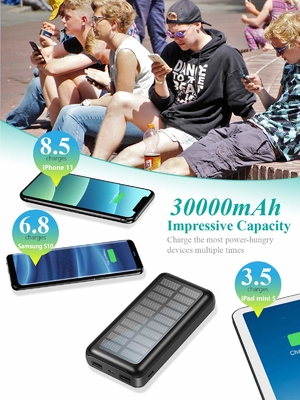Bộ sạc di động chạy bằng năng lượng mặt trời IPX5 Bộ pin 30000mAh cho iPhone