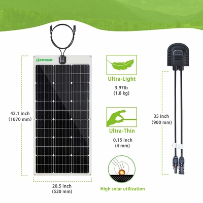 Tấm năng lượng mặt trời mỏng linh hoạt 12v 24V Tấm năng lượng mặt trời đơn tinh thể 100w có thể uốn cong