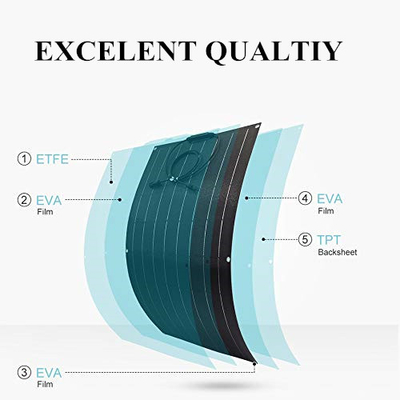100 Watt không thấm nước Bảng điều khiển năng lượng mặt trời đơn tinh thể linh hoạt Mô-đun năng lượng mặt trời đơn tinh thể cho RV