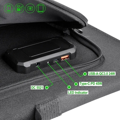 Bảng điều khiển năng lượng mặt trời có thể gập lại 100w linh hoạt màu đen cho bộ sạc máy tính xách tay / Cắm trại ngoài trời