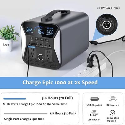 Máy phát điện năng lượng mặt trời di động 220V Off Grid Pin Lifepo4 1000W