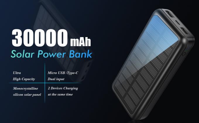 Bộ sạc di động chạy bằng năng lượng mặt trời IPX5 Bộ pin 30000mAh cho iPhone 0